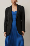 Black and Blue 2 Piece Long Sleeves Notched Lapel Pleated Midi Business Suits