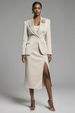 Champagne 2 Piece Long Sleeves Peak Lapel Pencil Midi Business Suits