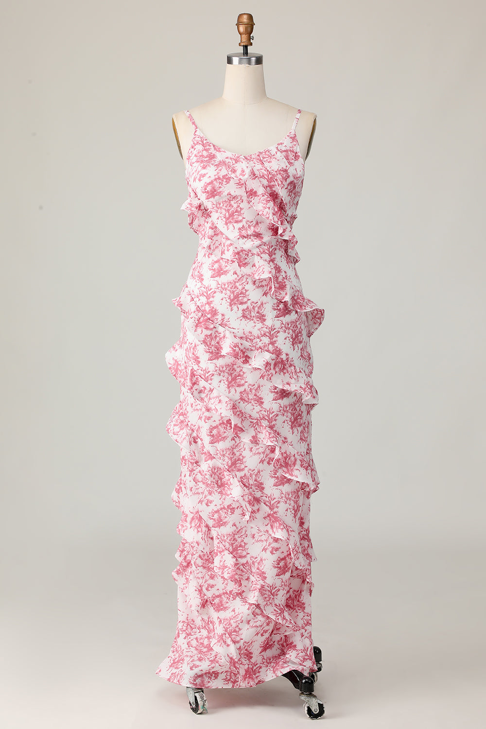 Blush Ruffled Flower Sheath Maxi Wedding Guest Dress with Slit