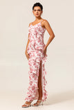 Blush Ruffled Flower Sheath Maxi Wedding Guest Dress with Slit