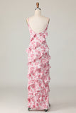 Blush Ruffled Flower Sheath Maxi Wedding Guest Dress with Slit