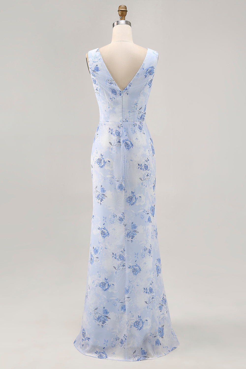 Blue Mermaid Chiffon Floral Maxi Wedding Guest Dress