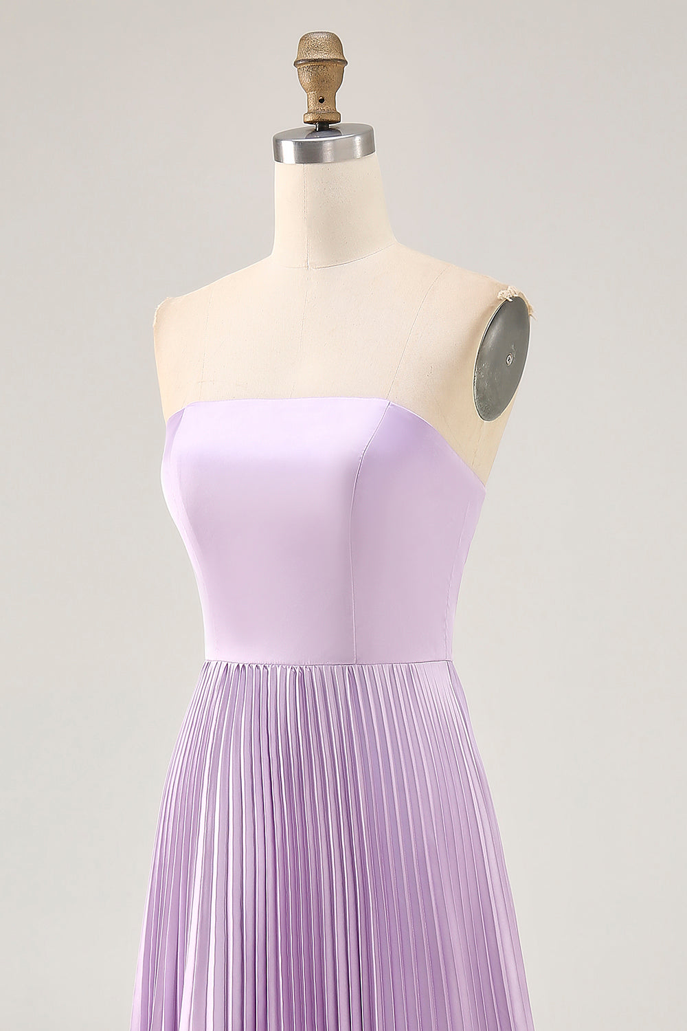 Maxi Lilac Strapless A Line Bridesmaid Dress with Pleats