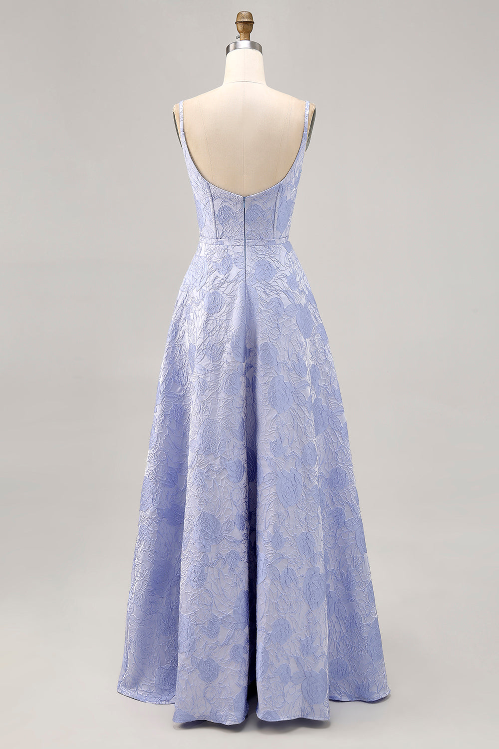 Blue Corset Floral A Line Jacquard Maxi Wedding Guest Dress with Slit