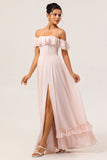 Blush Corset Floral Maxi Ruffled Bridesmaid Dress with Bow