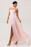 Blush Corset Chiffon Neck Scarf Long Bridesmaid Dress with Slit