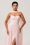 Blush Corset Chiffon Neck Scarf Long Bridesmaid Dress with Slit