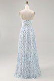 Blue Floral Ruched Chiffon Maxi Wedding Guest Dress with Keyhole