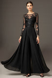 Black A Line Chiffon Maxi Mother of the Bride Dress with Lace
