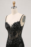 Sparkly Black Corset Tight Sequins Spaghetti Straps Short Prom Dress