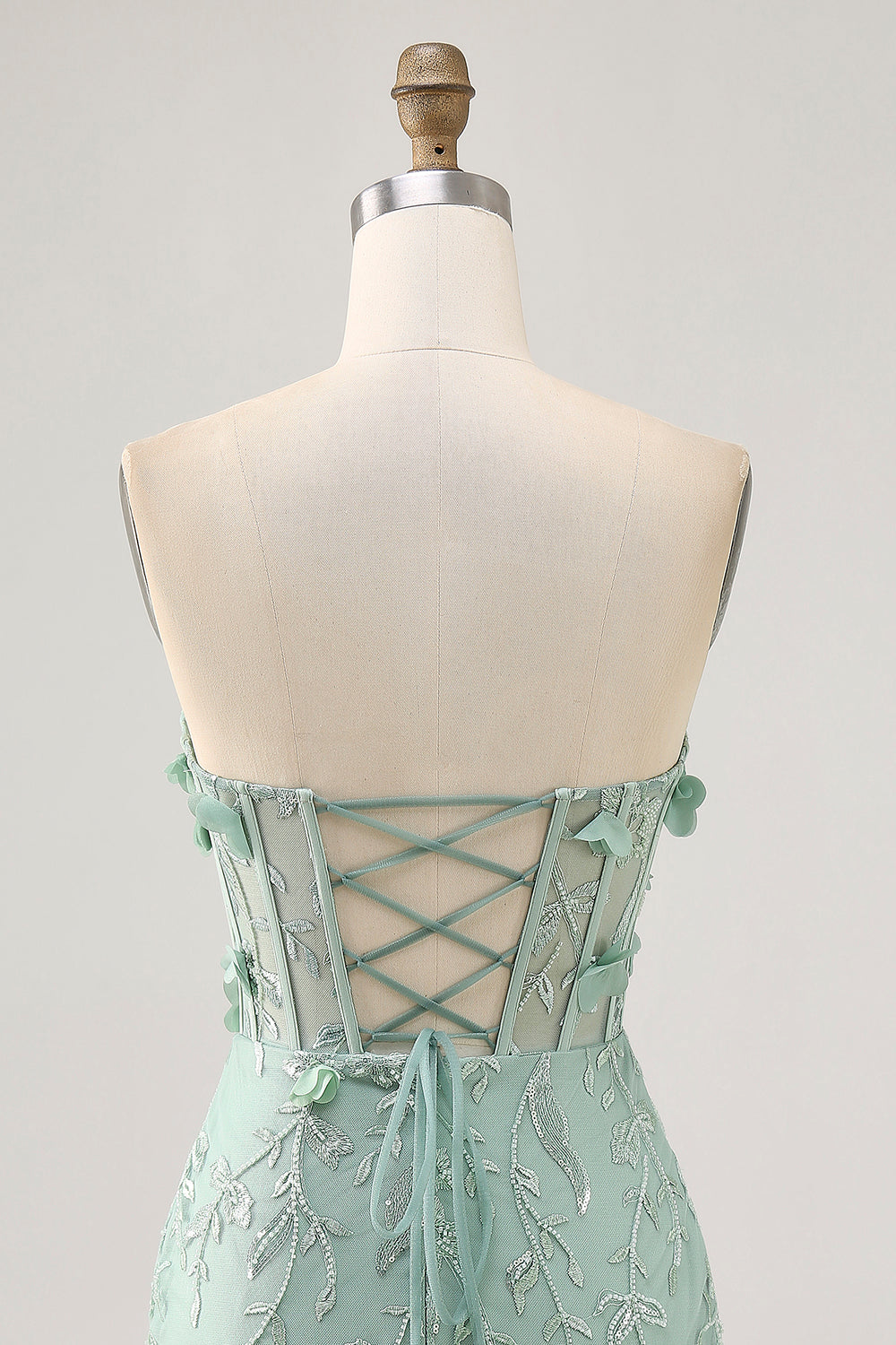 Sparkly Sage Floral Sweetheart Corset Tight Mini Prom Dress with Applique
