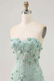 Sparkly Sage Floral Sweetheart Corset Tight Mini Prom Dress with Applique
