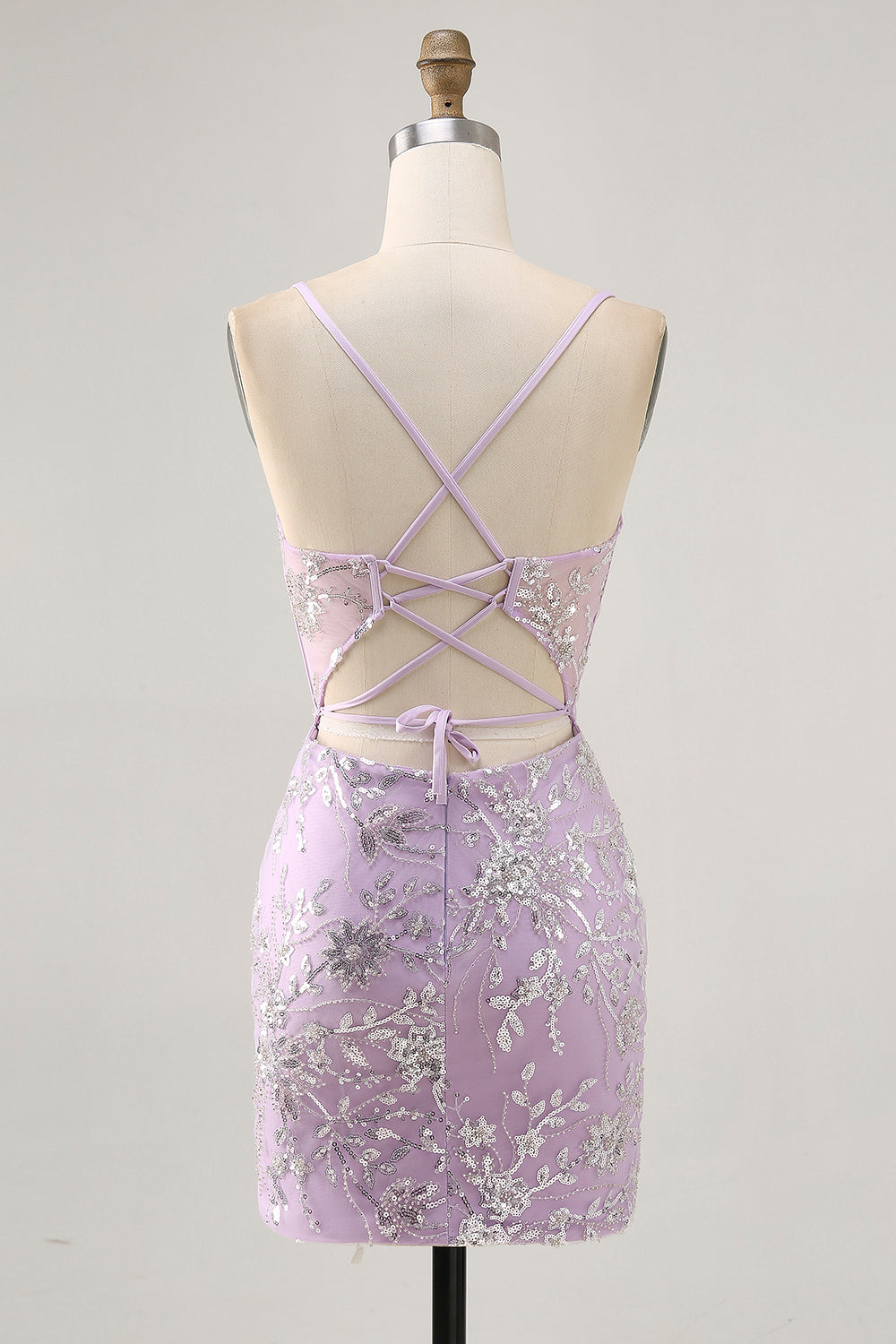 Sparkly Lilac Floral Tight Corset Mini Prom Dress with Sequins