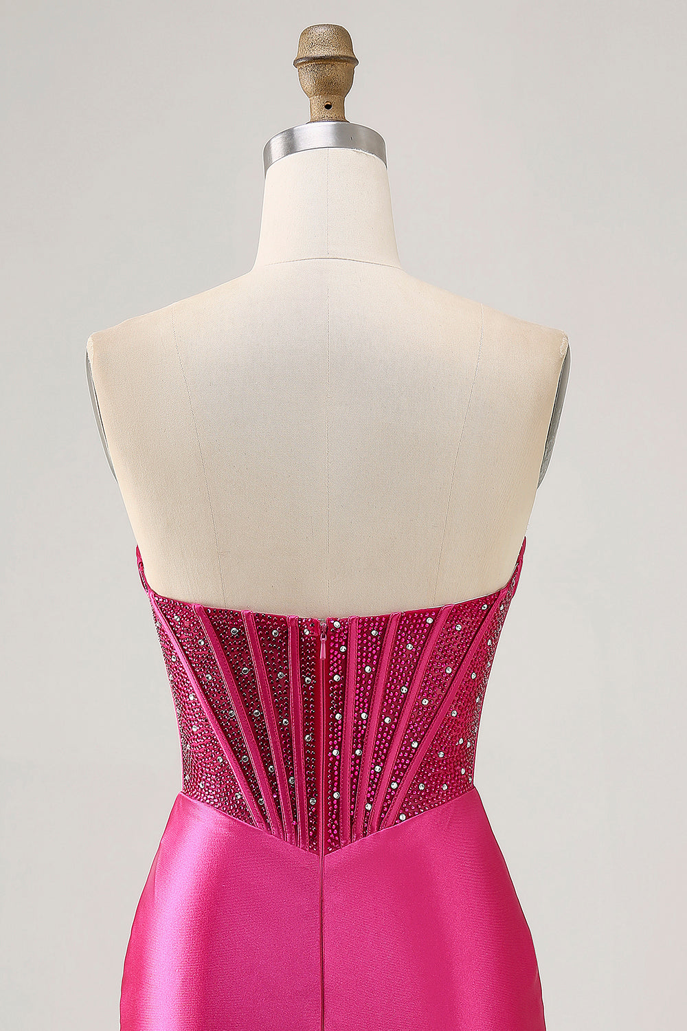 Sparkly Fuchsia Tight Corset Strapless Mini Satin Prom Dress
