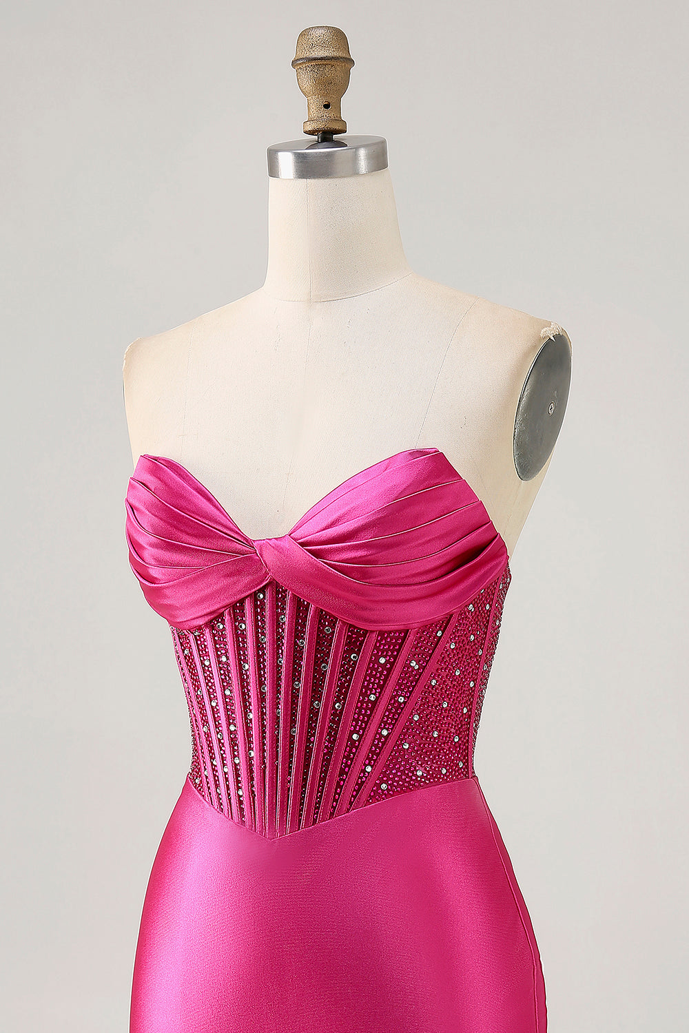 Sparkly Fuchsia Tight Corset Strapless Mini Satin Prom Dress