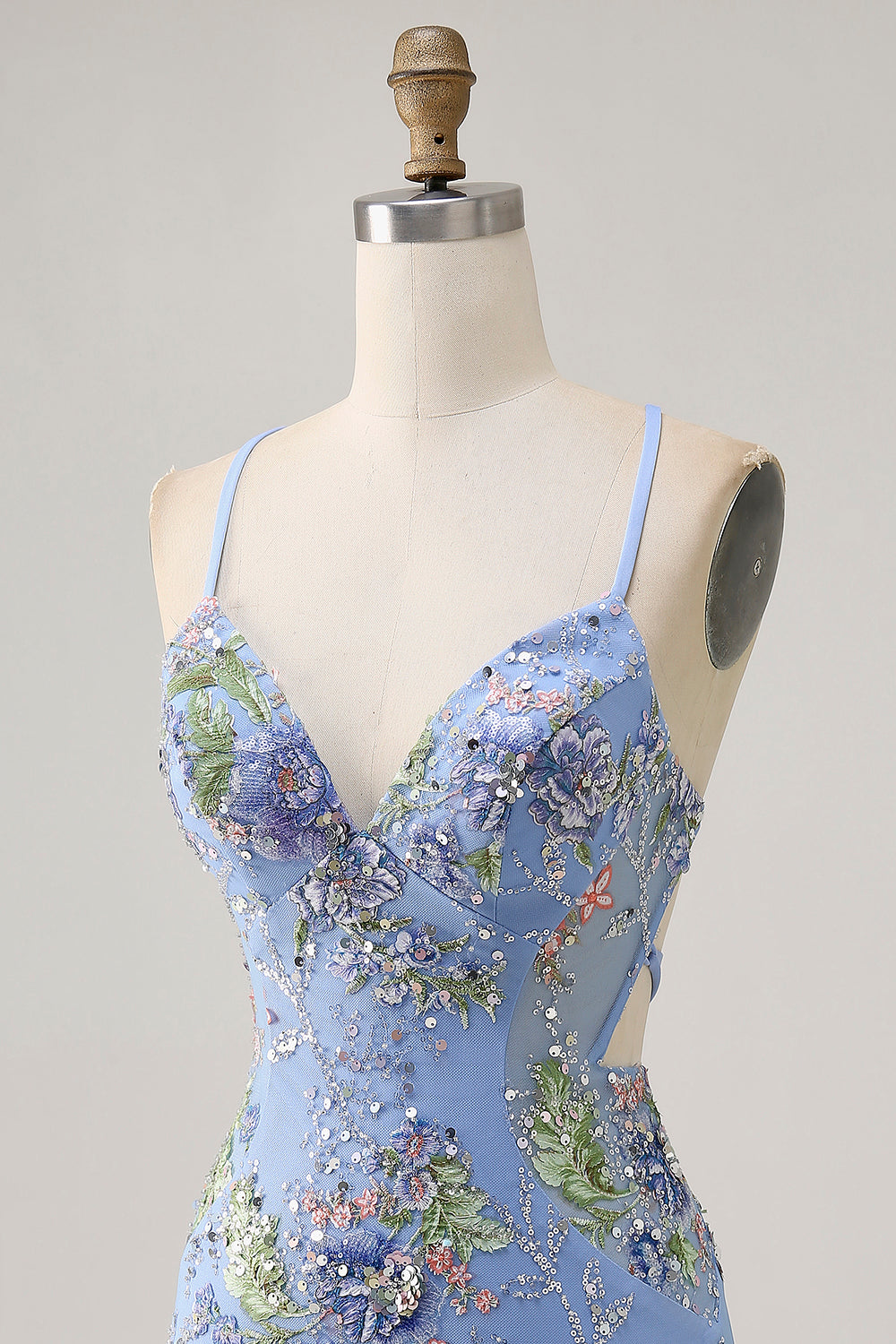 Sparkly Lilac Tight Beaded Floral Sequined Mini Prom Dress