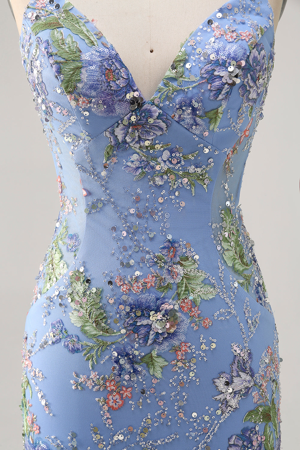 Sparkly Lilac Tight Beaded Floral Sequined Mini Prom Dress