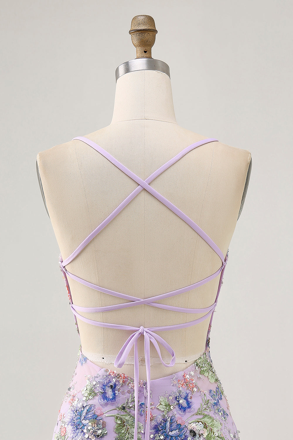 Sparkly Lilac Tight Beaded Floral Sequined Mini Prom Dress