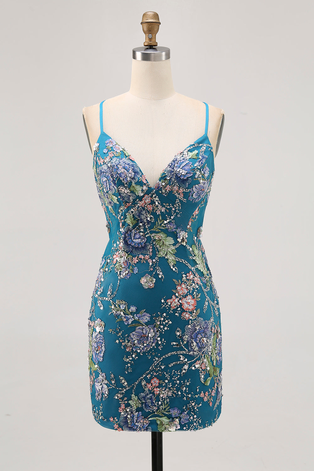 Sparkly Peacock Floral Tight Beaded Mini Prom Dress with Sequins