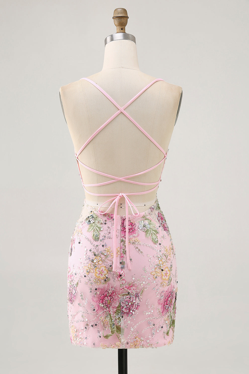 Sparkly Lilac Tight Beaded Floral Sequined Mini Prom Dress