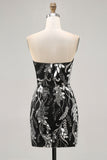 Sparkly Black Strapless Tight Short Mirror Prom Dress with Beading