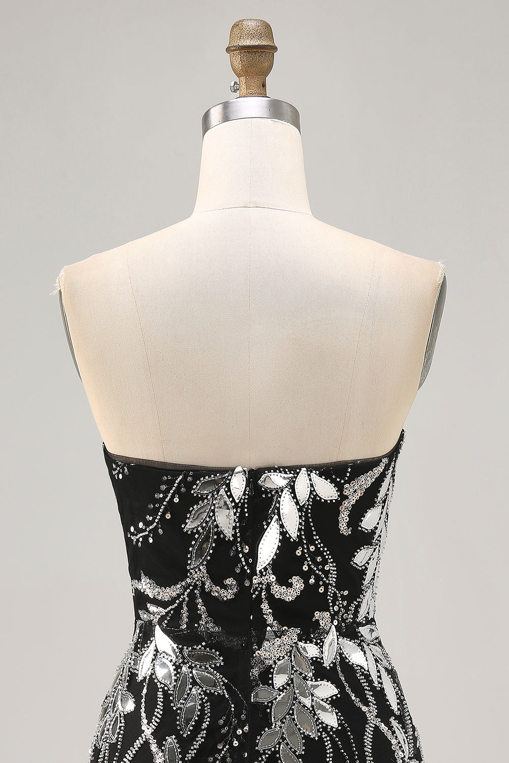 Sparkly Black Strapless Tight Short Mirror Prom Dress with Beading