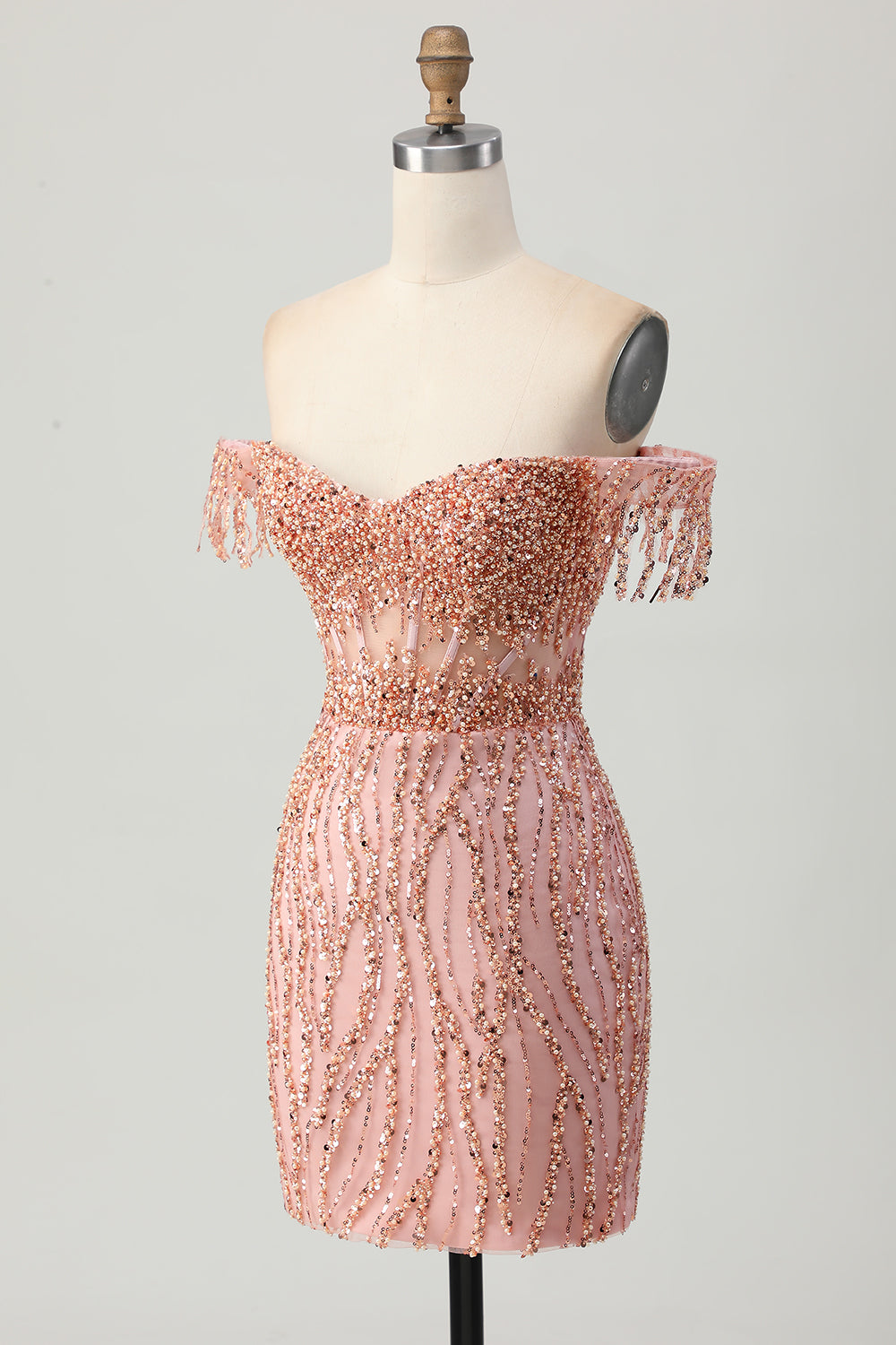 Sparkly Dusty Rose Corset Tight Beaded Short Prom Dress