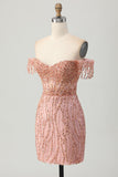 Sparkly Dusty Rose Corset Tight Beaded Short Prom Dress