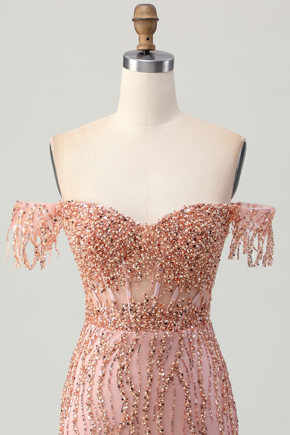 Sparkly Dusty Rose Corset Tight Beaded Short Prom Dress
