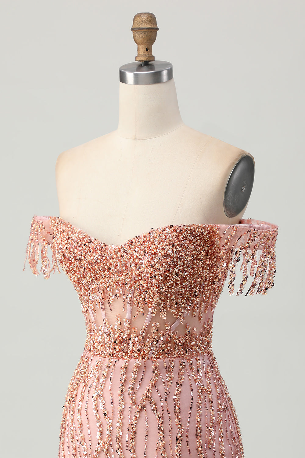 Sparkly Dusty Rose Corset Tight Beaded Short Prom Dress