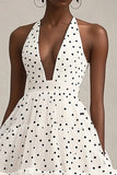 Tiered A Line Black and White Midi Tulle Polka Dot Dress with Ruffles