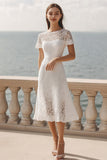 Ivory A Line Lace Maxi Rehearsal Dinner Dress with Sleeves