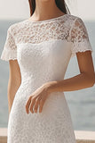 Ivory A Line Lace Maxi Rehearsal Dinner Dress with Sleeves