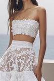 Ivory Lace Tiered 2 Piece Maxi Rehearsal Dinner Dress with Ruffles