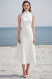 Ivory High Neck Satin Maxi Rehearsal Dinner Dress