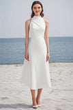Ivory High Neck Satin Maxi Rehearsal Dinner Dress