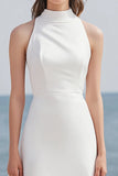 Ivory High Neck Satin Maxi Rehearsal Dinner Dress