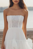Ivory Organza High-Low Tiered Engagement Dress with Ruffles