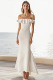 Satin Ivory Mermaid Maxi Wedding Reception Dress with Ruffles