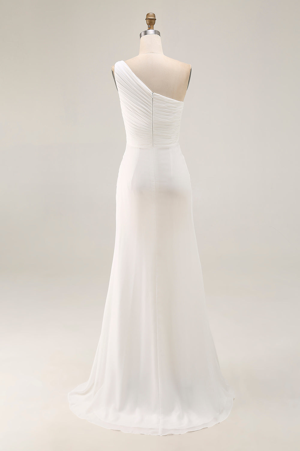 Ivory Chiffon One Shoulder Ruched Beach Maxi Engagement Dress with Slit