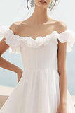 Ivory A Line Maxi Chiffon Wedding Reception Dress with Ruffle
