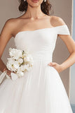 A Line Ivory One Shoulder Tulle Asymmetrical Wedding Reception Dress