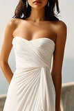 Ivory Sweetheart Ruched Maxi Engagement Dress with Slit