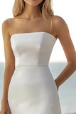 Ivory Satin A Line Strapless Engagement Dress with Ruffle