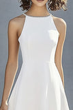 A Line Ivory Satin Halter Little White Dress