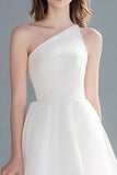 Midi Ivory A Line One Shoulder Simple Tulle Wedding Reception Dress