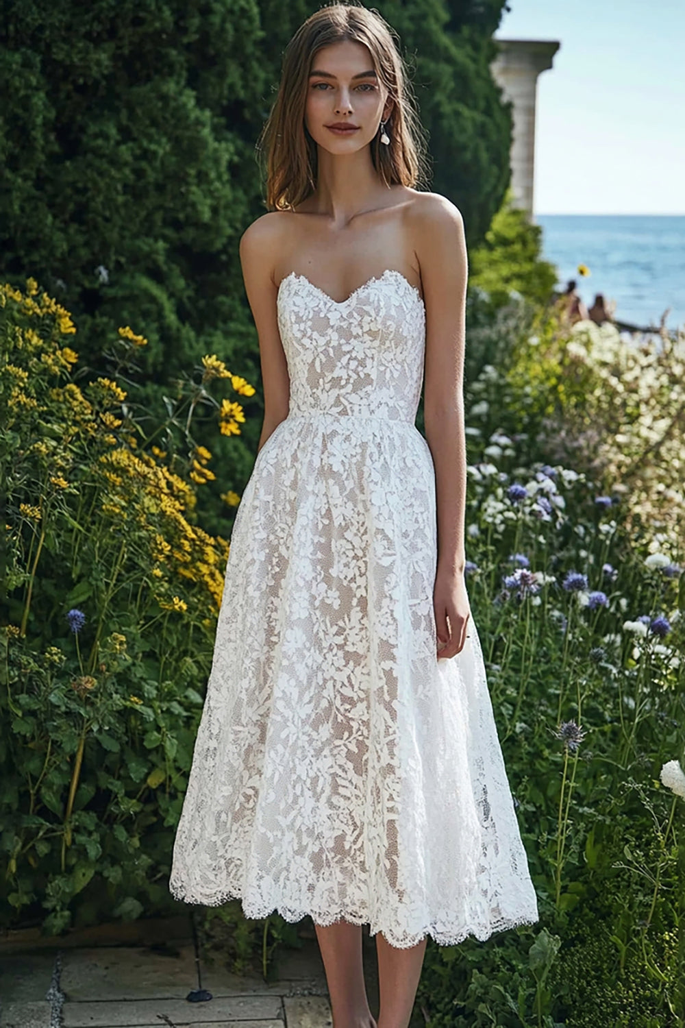 Sweetheart Beach Ivory Lace Maxi Engagement Dress