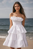 Strapless Ivory Tiered Short Bachelorette Dress with Ruffles