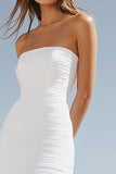 Strapless Ivory Boho High-Low Western Wedding Dress with Ruffles