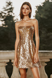 Sparkly Short Gold Strapless A Line Sequin Cocktail Dress